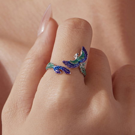 Inel argint reglabil pasarea phoenix cu Zirconia [3]