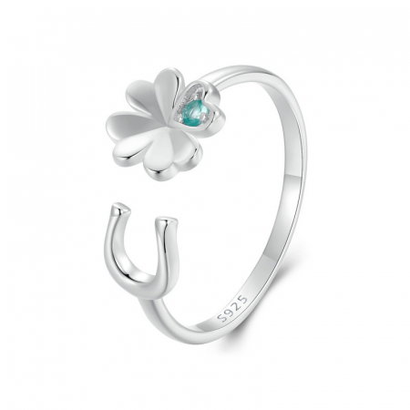 Inel argint reglabil potcoava si trifoi cu patru foi [12]