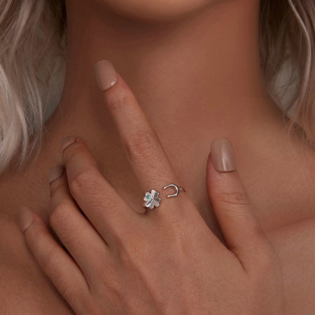 Inel argint reglabil potcoava si trifoi cu patru foi [6]