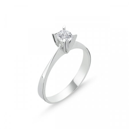 Inel argint Solitaire cu zirconiu alb, placat cu rodiu [0]