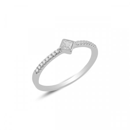 Inel argint Solitaire cu zirconiu, placat cu rodiu [0]