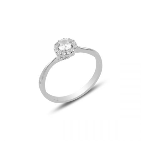 Inel argint Solitaire cu zirconiu, placat cu rodiu