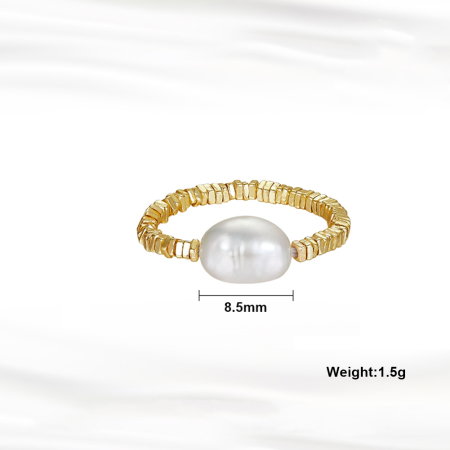 Inel elastic din argint 925 placat cu aur 14K, cu perle naturale [1]