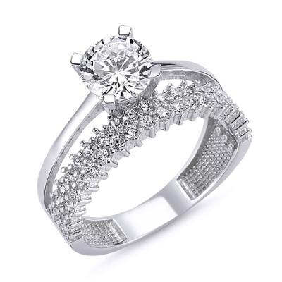 Inel elegant argint 925 rodiat cu zirconii albe [0]