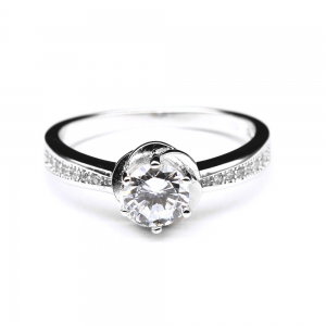 Inel floare din argint 925 rodiat cu zirconii [0]