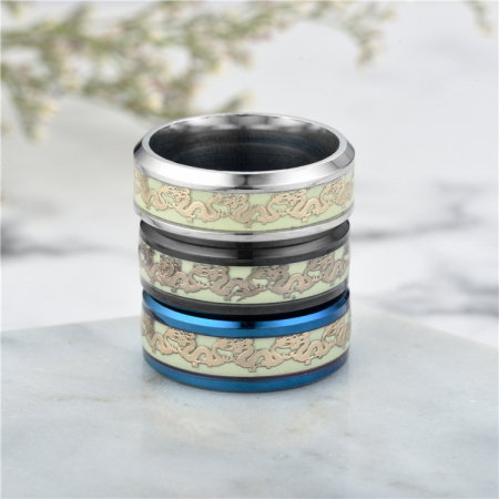 Inel fluorescent din inox negru cu Dragoni [3]