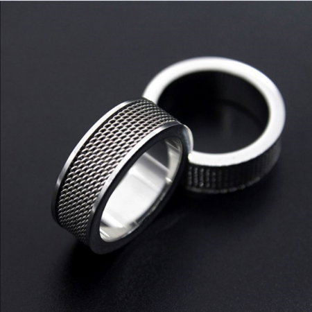 Inel inox antistres argintiu cu banda rotativa [5]