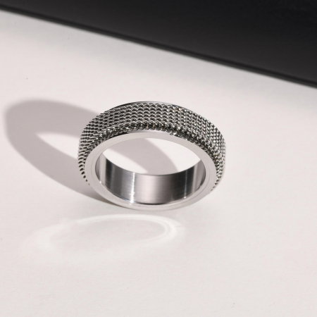 Inel inox antistres argintiu cu plasa rotativa [8]