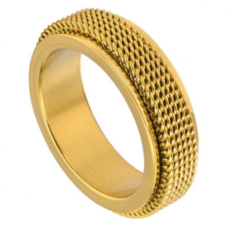 Inel inox antistres auriu cu plasa rotativa