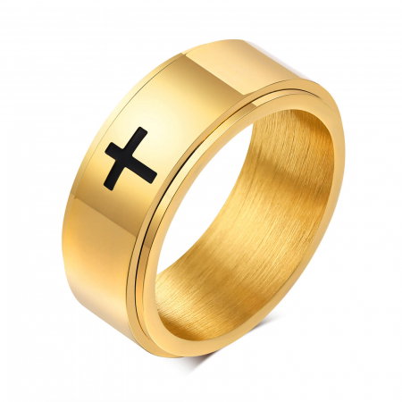 Inel inox antistres auriu cu cruce