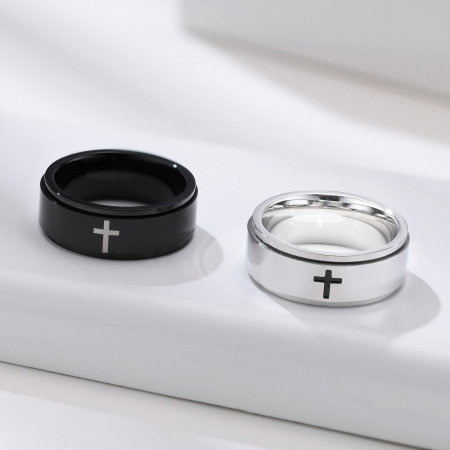 Inel inox antistres negru cu cruce [4]