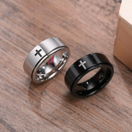 Inel inox antistres negru cu cruce [5]