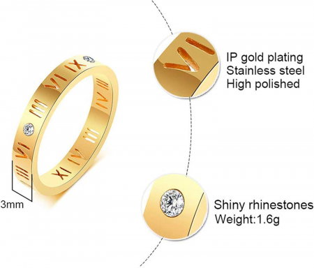 Inel inox auriu cu cifre romane si zirconii [1]