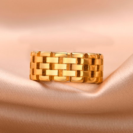 Inel inox auriu cu model de bratara [2]