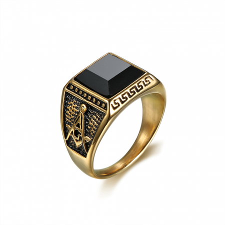 Inel inox auriu cu zirconiu negru The Grand Architect [2]