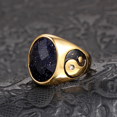 Inel inox auriu Yin si Yang cu zirconiu [2]