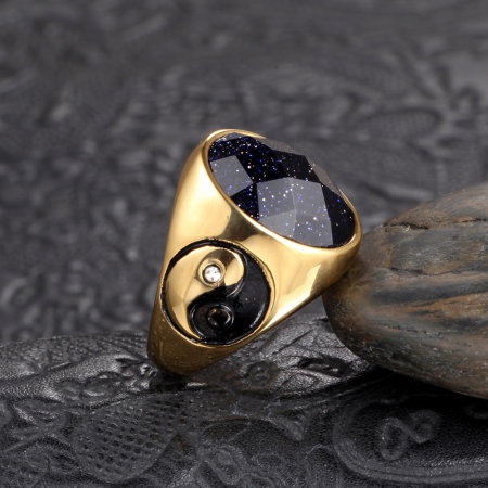 Inel inox auriu Yin si Yang cu zirconiu [3]