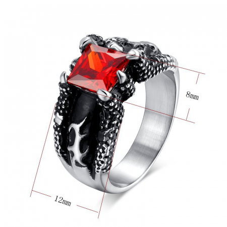 Inel inox biker cu gheare de dragon si zirconiu ros [2]
