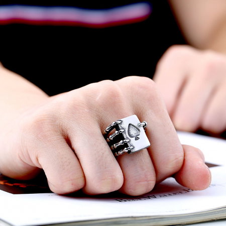 Inel inox biker gheare de dragon si as de pica [1]