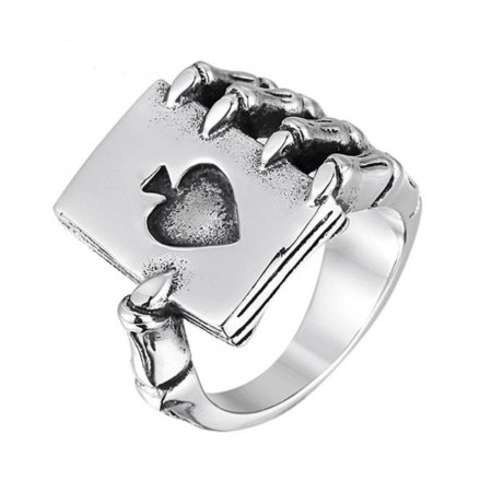 Inel inox biker gheare de dragon si as de pica