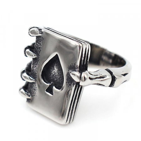 Inel inox biker gheare de dragon si as de pica [4]