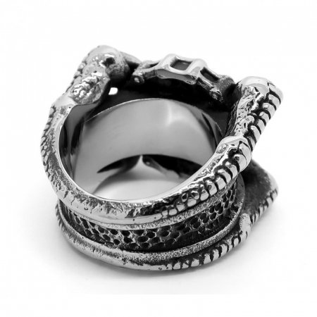 Inel inox biker gheare de dragon si craniu [3]