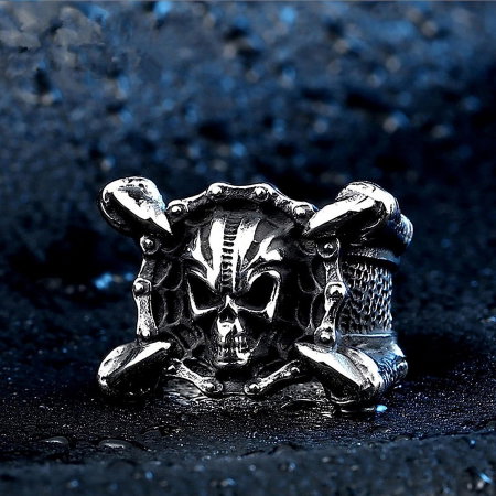Inel inox biker gheare de dragon si craniu [5]