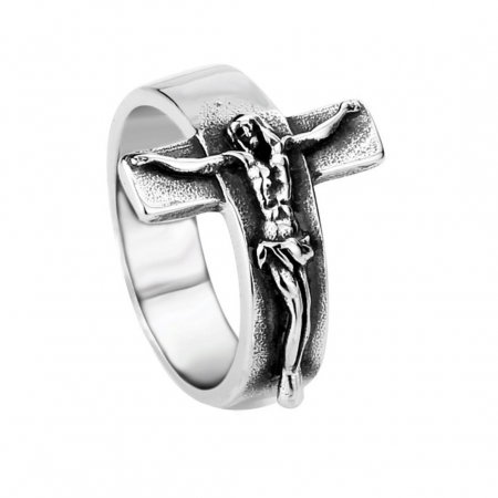 Inel inox cu cruce Rastignirea lui Isus [0]