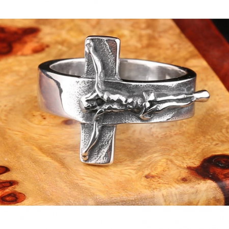 Inel inox cu cruce Rastignirea lui Isus [1]