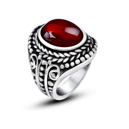 Inel inox cu piatra rubinie