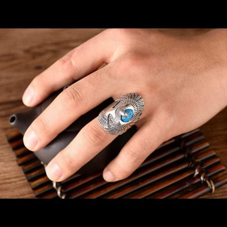 Inel inox cu vultur si turcoaz [11]