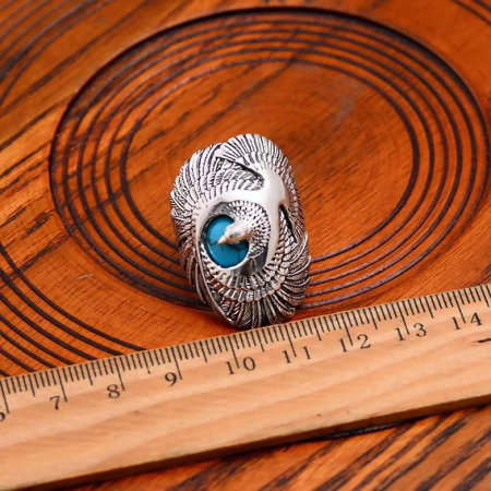 Inel inox cu vultur si turcoaz [9]