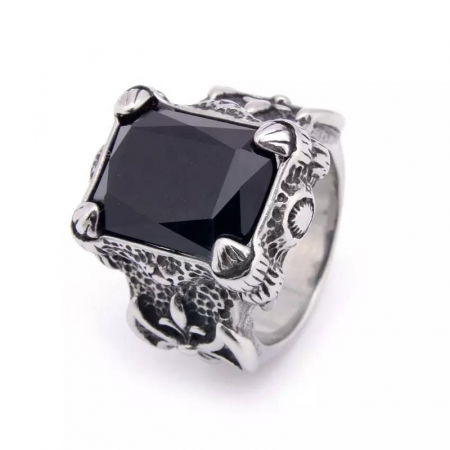 Inel inox cu zirconiu negru Viking