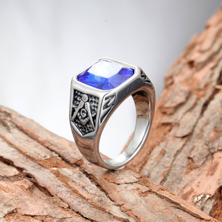 Inel inox cu zirconiu albastru The Grand Architect [2]