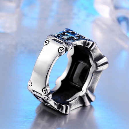 Inel inox cu zirconiu negru si cruce [2]