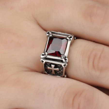 Inel inox cu zirconiu negru si cruce [9]