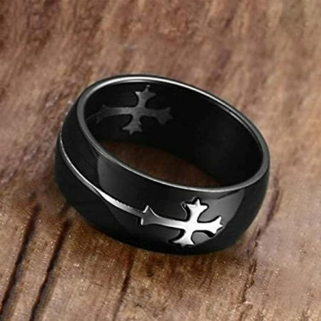 Inel inox negru cu cruce argintie [5]