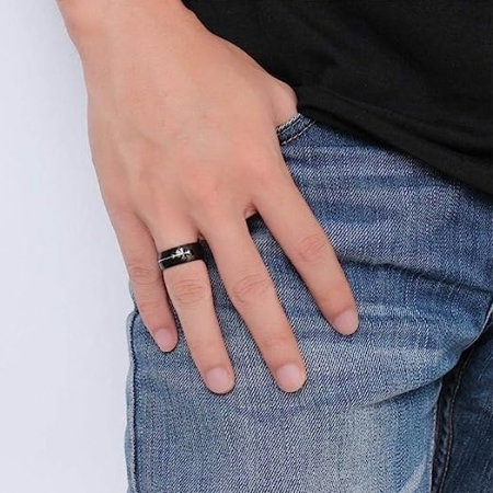 Inel inox negru cu cruce argintie [2]