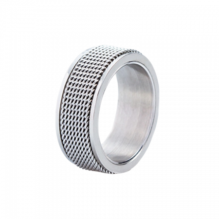 Inel inox antistres argintiu cu banda rotativa [4]