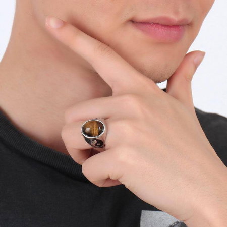 Inel inox Yin si Yang cu zirconiu [3]