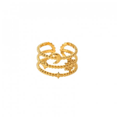 Inel reglabil din inox auriu cu Soarele si Luna