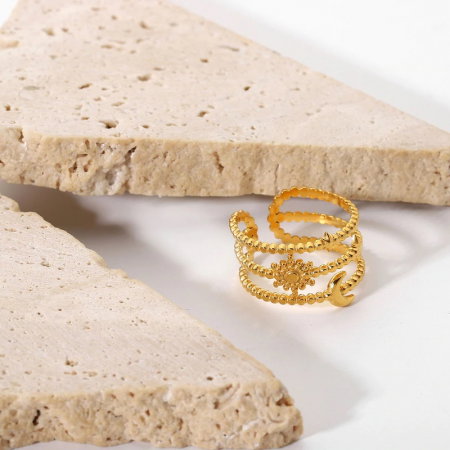 Inel reglabil din inox auriu cu Soarele si Luna [5]