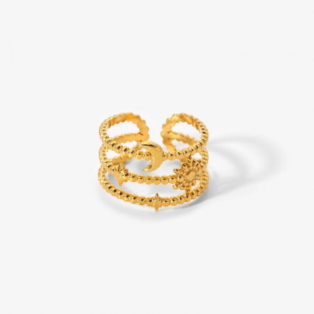 Inel reglabil din inox auriu cu Soarele si Luna [3]