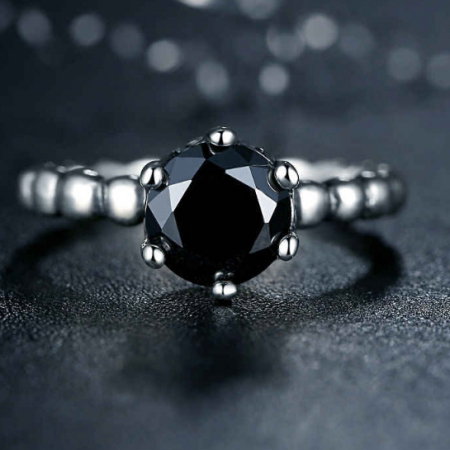 Inel placat cu argint cu piatra neagra IST0001 [3]