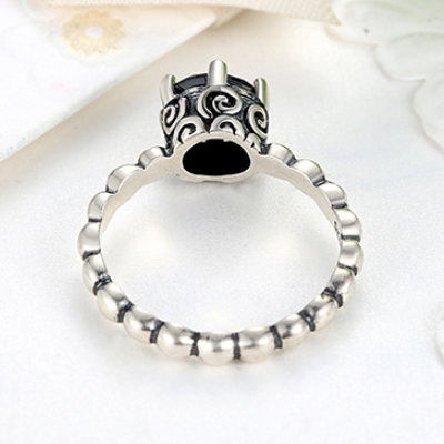 Inel placat cu argint cu piatra neagra IST0001 [4]