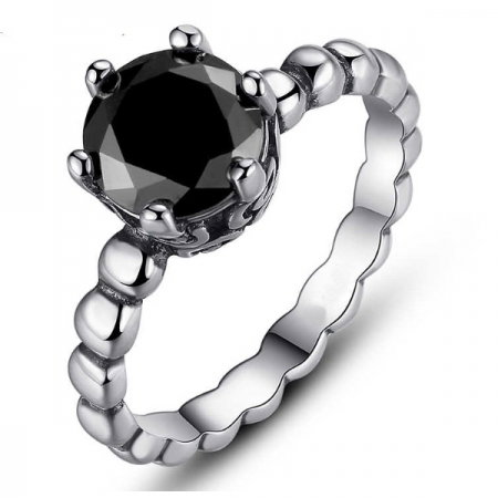 Inel placat cu argint cu piatra neagra IST0001 [0]