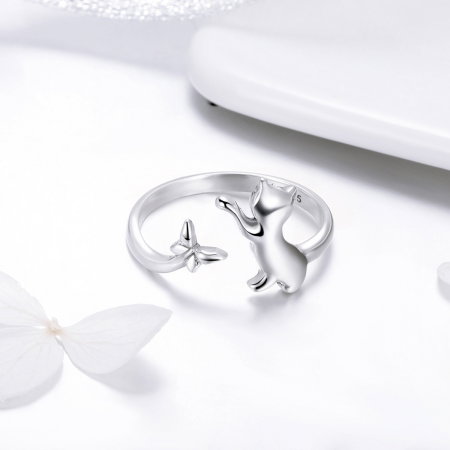 Inel reglabil argint 925 cu pisicuta si fluturas - Be Nature IST0066 [1]