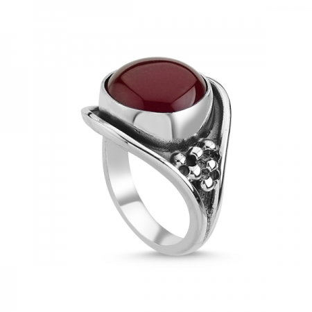 Inel reglabil din argint Handmade cu Agat rosu maro [0]