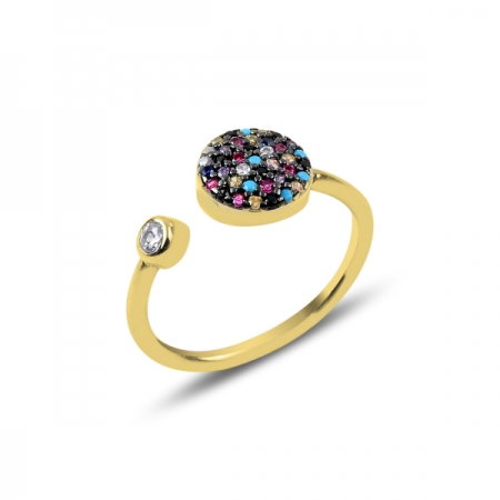 Inel reglabil din argint placat cu aur banut cu zirconii multicolore - Be Authentic [0]