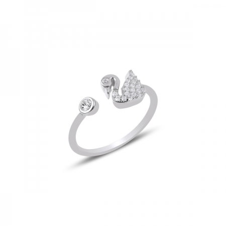 Inel reglabil din argint placat cu rodiu, cu zirconii albe si lebada [0]